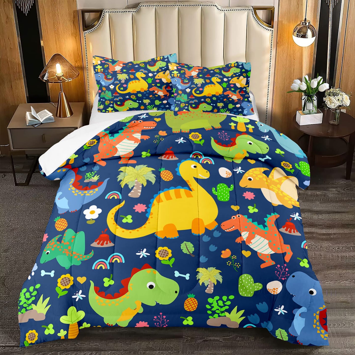 Dinosaur Bedding Set for Boys' Room - Blue Dinosaur Comforter, 1 Full Comforter with 2 Pillowcases