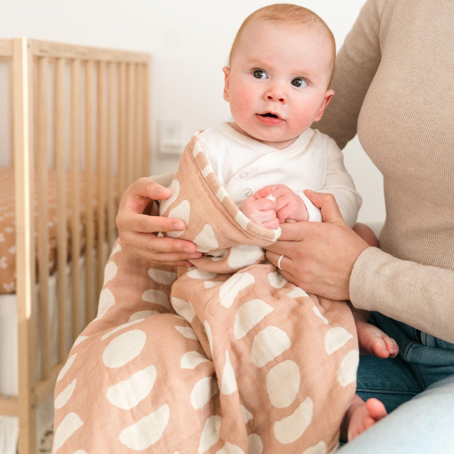 Crane Baby Blanket, Soft Cotton Jacquard Nursery and Stroller Blanket for Boys and Girls, Copper Moon Phase, 30” x 40”