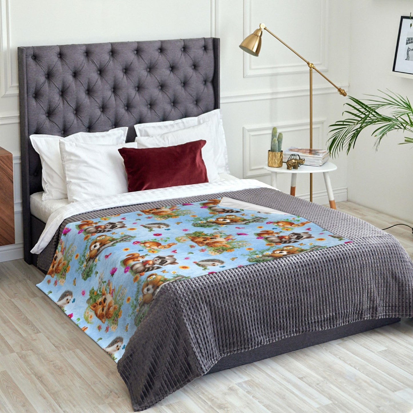 Cute Animals Floral Butterfly Bunny Flannel Blanket Throw Soft Cozy Blanket for Living Room Couch Sofa Bed 50 x 60 Inches