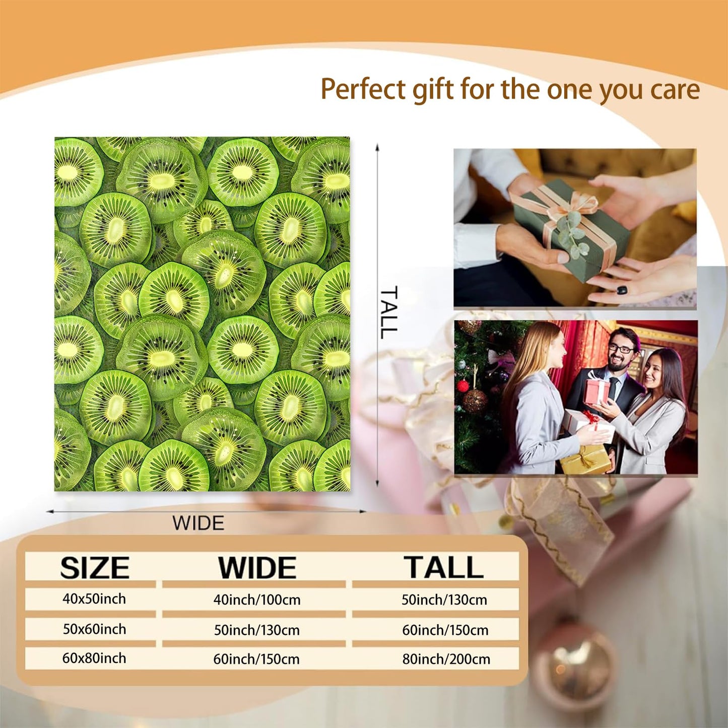 Mounidso Kiwi Fruit Blanket Flannel Throw Blankets, Fresh Green Tropical Food Lightweight Warm Soft Cozy for Summer Lovers, Gifts for Sofa Couch Chair Living Room Bedroom Home Decor, 50x60inch