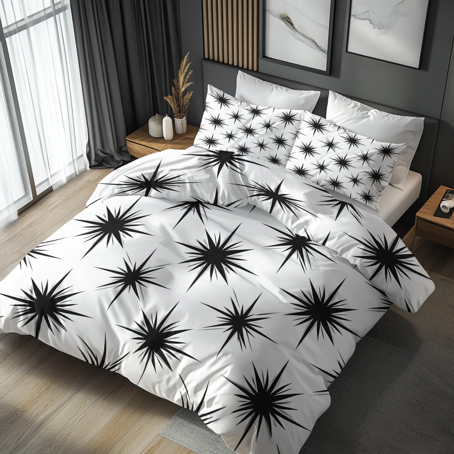zcwl Atomic Duvet Cover Queen Size | Mid Century Modern Bedding Set | 3 Piece | Soft Microfiber Patterned Comforter Cover with Zipper Ties & 2 Pillowcases | 50S Retro Abstract Bedroom Decor