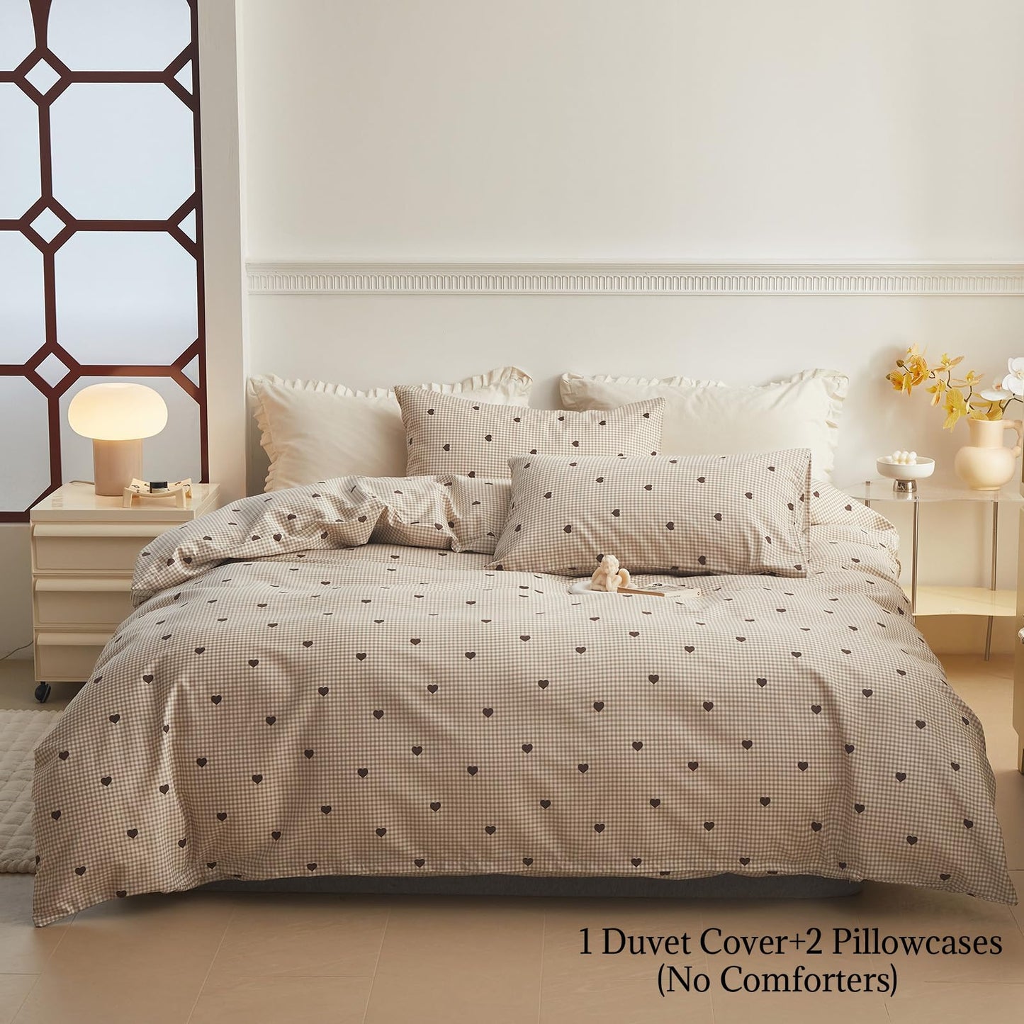 AMZTOP King Duvet Cover Set - Brown Plaid Gingham Comforter Cover with Zipper Closure - 3 Pieces, Includes 1 Duvet Cover& 2 Pillowcases, 100% Cotton King Size Bedding Sets for Teen Girls