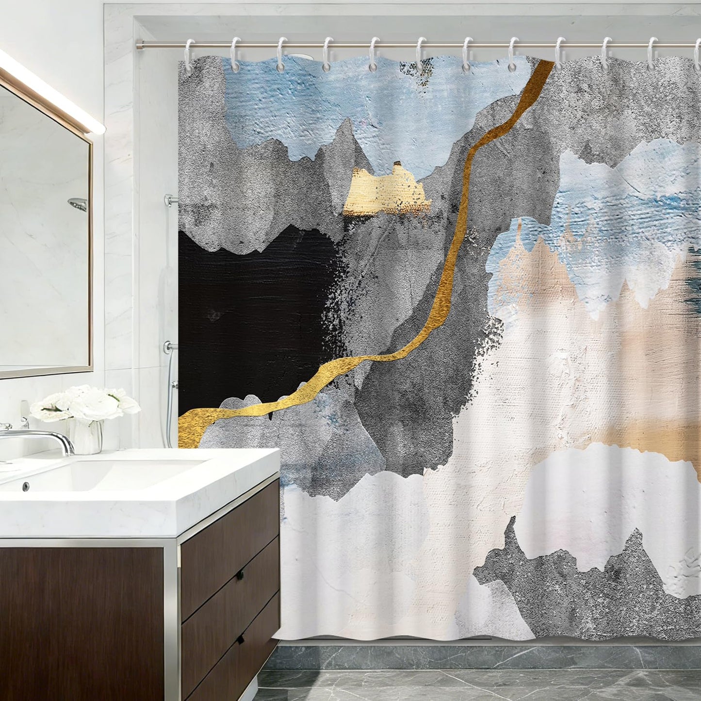 Xiazhilaio Abstract Art Shower Curtain with Hooks – Modern Artistic Decorative Curtain for Bathroom Shower, Neutral & Scandinavian Style Bath Tub Curtain Waterproof Washable, 71x74 Inch