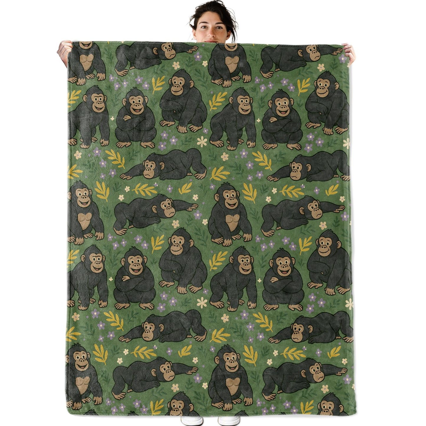 Cute Gorilla Pattern Fleece Blanket for Boys Girls Kids, Cozy Soft Jungle Animal Theme Blankets Gifts for Women, Adults, for Bedroom, Travel, Camping, Sofa, Room Decor 50x60 in