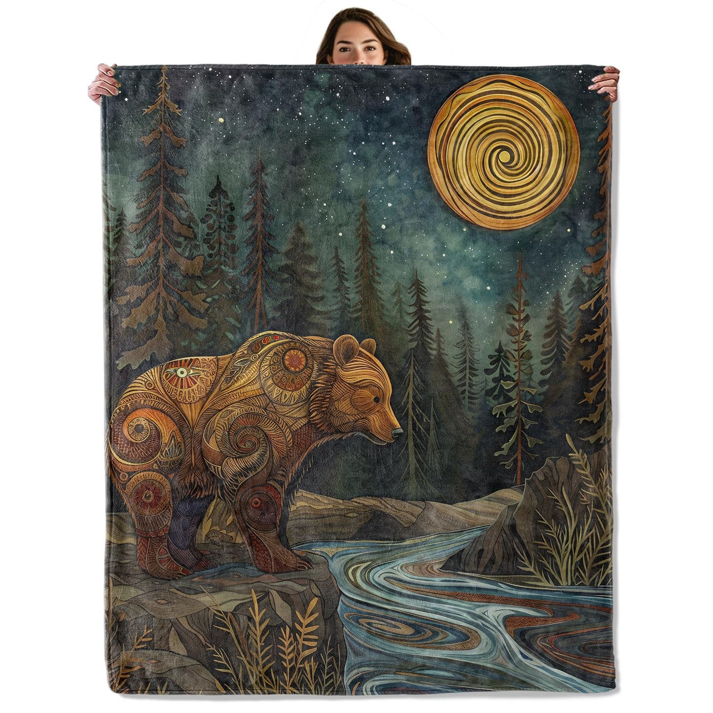 Tribal Bear Forest Throw Blanket for Boys Girls Kids Adults Women, Fuzzy Warm Soft Cozy Flannel Blankets Gifts for Bedroom, Couch, Travel, Home Decor 50x60 in