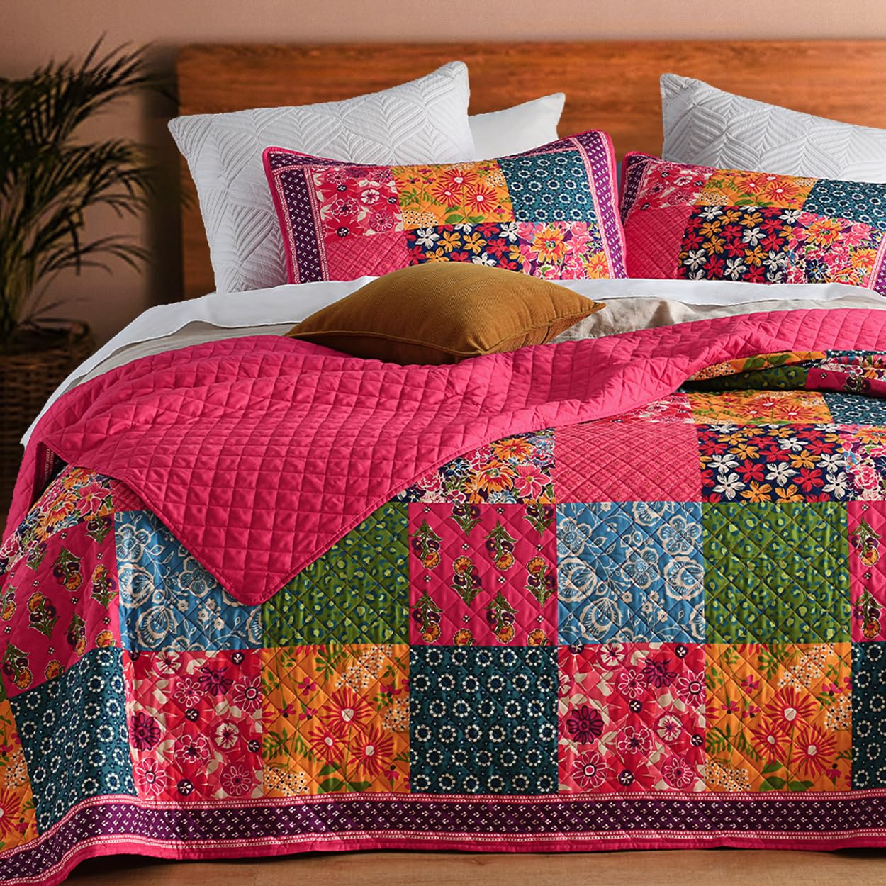 TEXSTEAD Queen Quilt Set - Washed Quilted Patchwork Comforter Coverlet, Lightweight Breathable Bedspread for All Seasons, Reversible 90"x90" with 2 Pillow Shams, Machine Washable