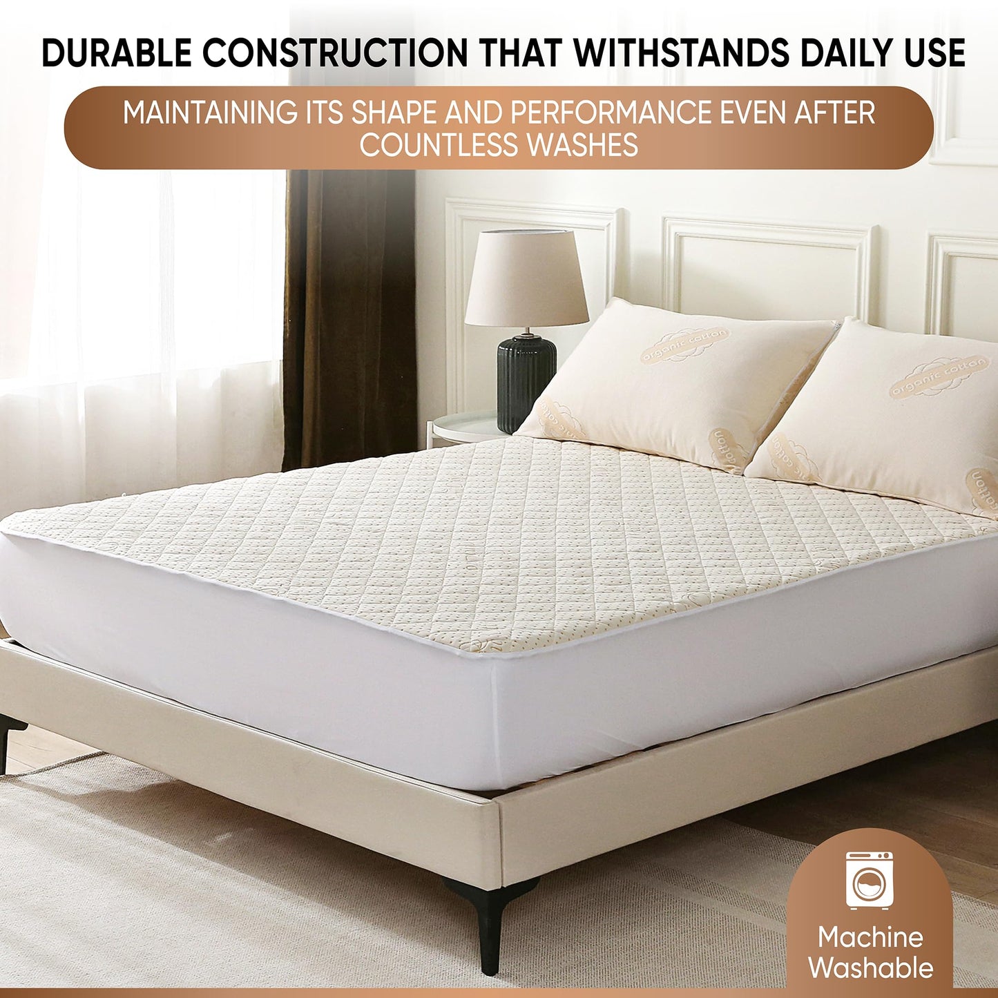 Luxury Quilted Organic Cotton Mattress Protector Twin Size - Premium 380 GSM Waterproof & Breathable Pad - Deep Pocket Fitted Cover - Soft & Silent Protection