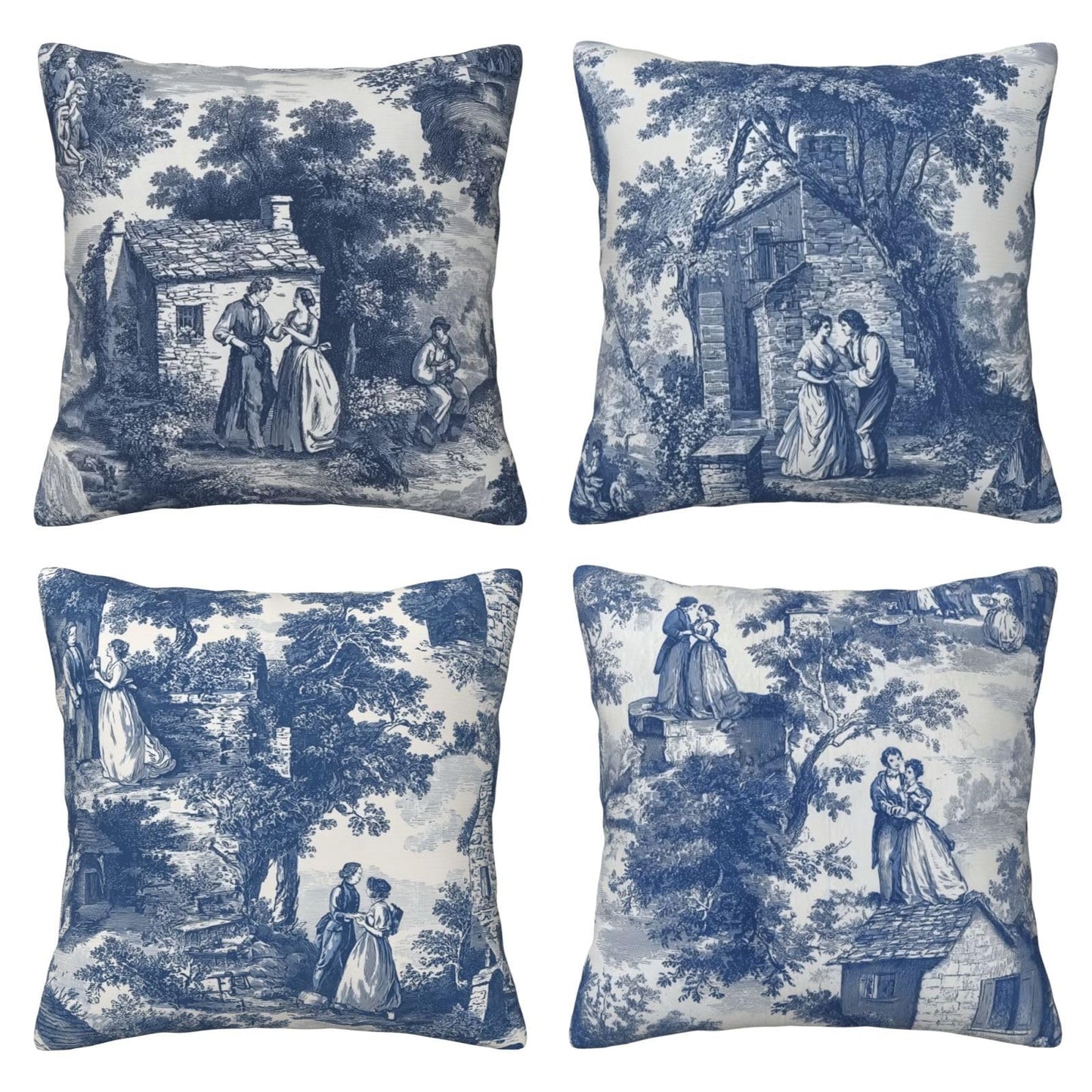 Ecixzyo French Throw Pillow Covers 18x18 Inch Set of 4 Pillowcases Outdoor Home Decor for Couch Bed Sofa Living Room