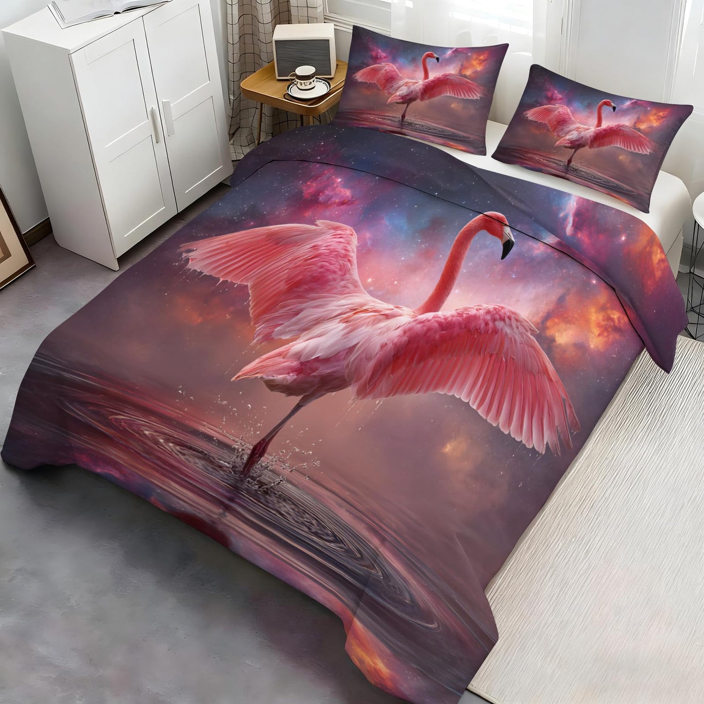 ZAOMIR Bird Duvet Cover Set Twin for Kids Teen, Cosmic Nebula Bird Bedding Set 3 Pieces,Soft Breathable Microfiber for Adult Women Men, Starry Sky Fantasy Duvet Cover with 2 Pillowcases