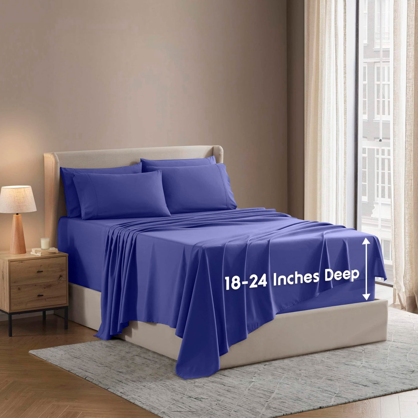 Nestl Extra Deep Cal King Sheet Set - 6 Piece Breathable & Cooling Sheets - Hotel Luxury Bedding Set w/18-24 Inch Deep Pockets - Easy & Secure Fit - Super Soft, Wrinkle Free & Comfy - Royal Blue