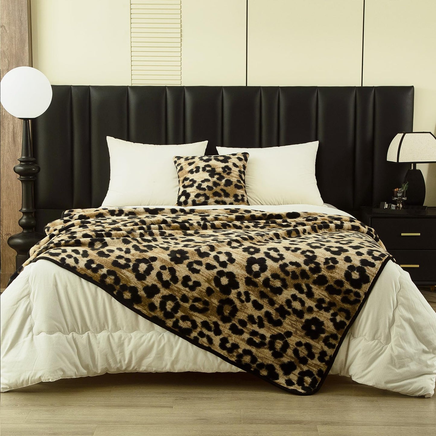 youlanhome Faux Fur Throw Blanket, Cozy Soft Plush Fuzzy Blanket for Couch Sofa Bedroom Living Room, 60x80 Inches Brown Leopard Print, Rabbit Fur Bubble Design