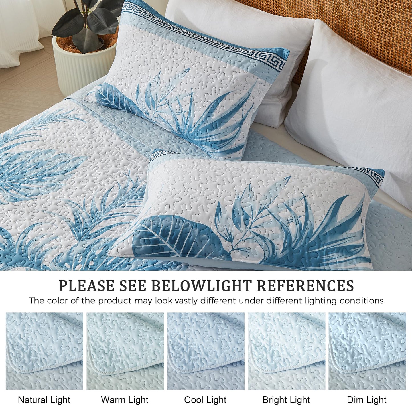 OARAGE Quilt Bedding Set, Sky Blue King/Cal King Comforter Set, Bedding Comforter Sets, Soft Lightweight Bedspread, Ultrasonic Microfiber Bed Coverlet for All Season (1 Quilt,2 Sham)