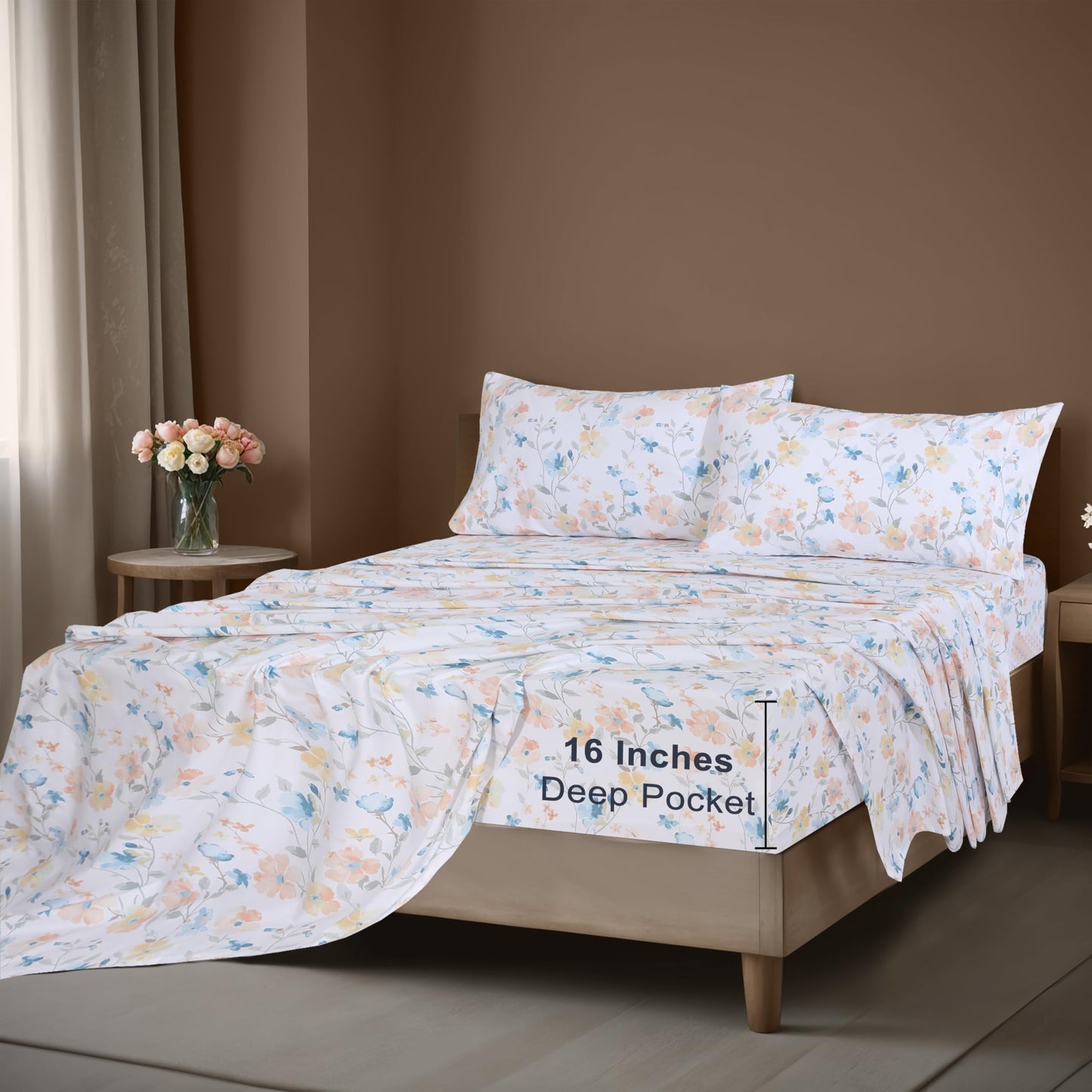 ZOYER 100% Cotton Sheets – Full Size Percale Bedding, Cooling & Breathable, Durable with a Crisp, Soft & Comfortable Feel, 16" Deep Pocket, 4-Piece Set, Summer Spring