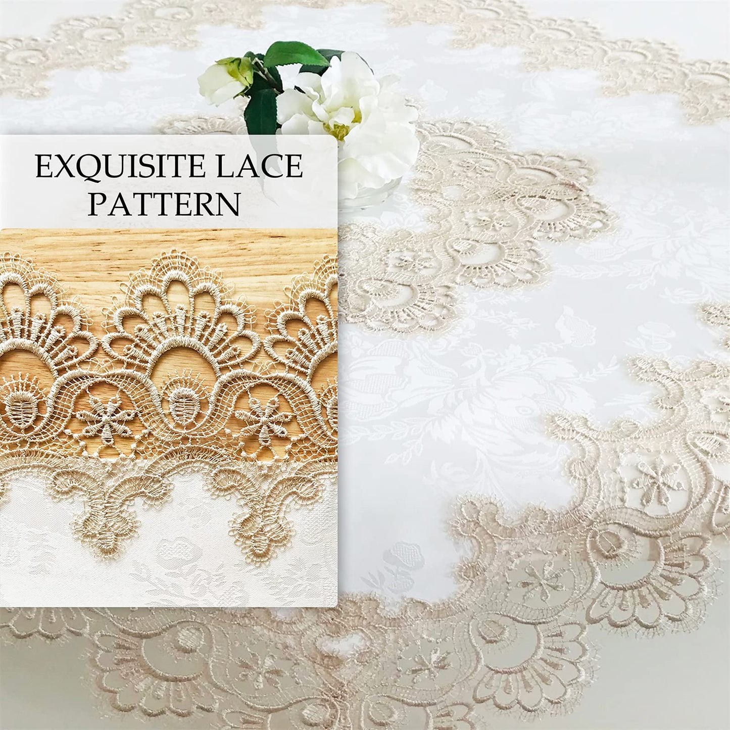 BrekSdat Lace Tablecloth Fabric Washable Beige 60x120inch