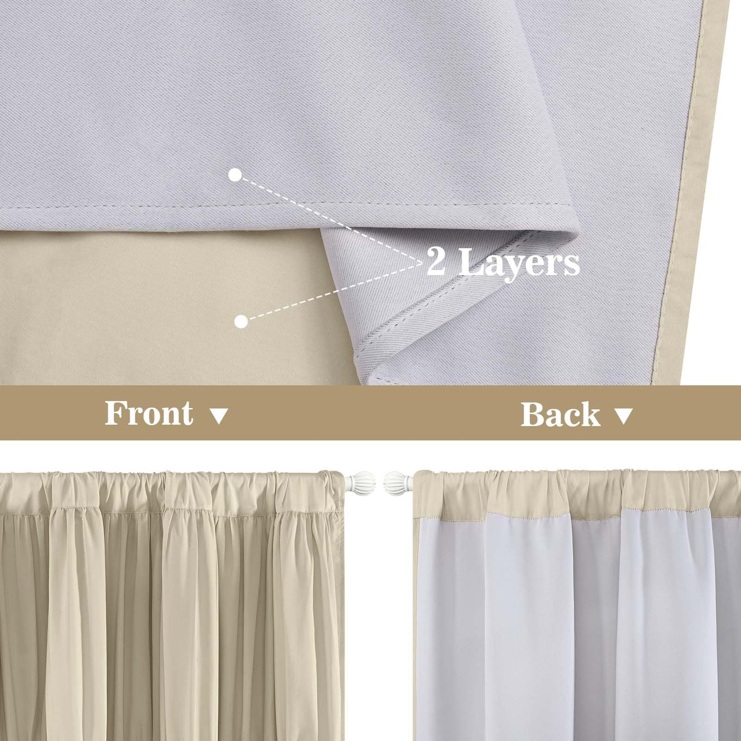 Yinhua Ruffle Curtains for Living Room Farmhouse Blackout Curtains for Bedroom 84 Inch Long with 3 Rows of Ruffles, Room Darkening Window Curtain Rustic Country Rod Pocket Drapes, 2 Panels, Camel