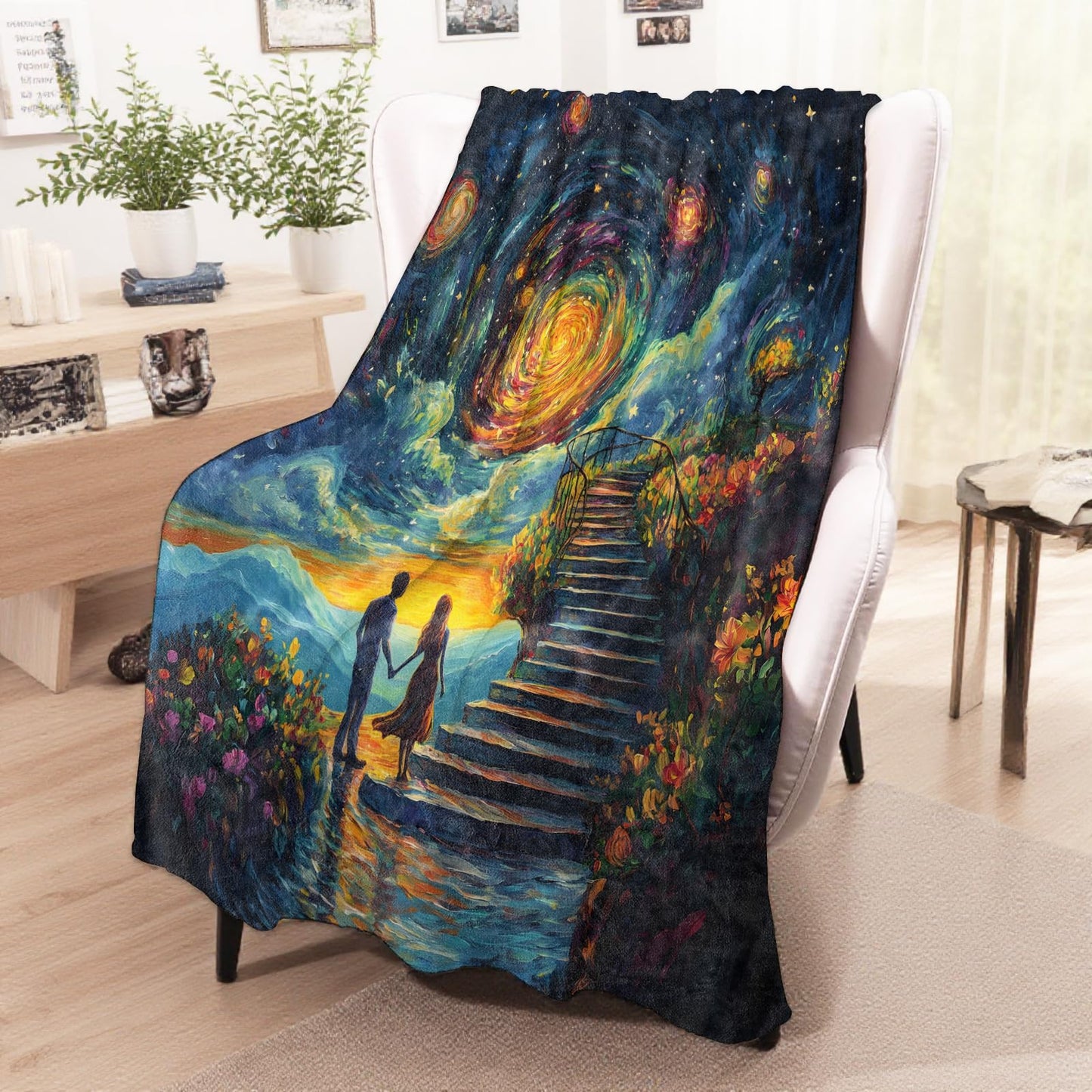 wyxdwh Romantic Starry Night Blanket, Cozy Flannel Dreamy Galaxy Sky Throw Blanket for Couch Outdoor, Plush Soft Lightweight Travel Blankets for Bed Decor and Gifts, for Women Men Adults 50"x60"
