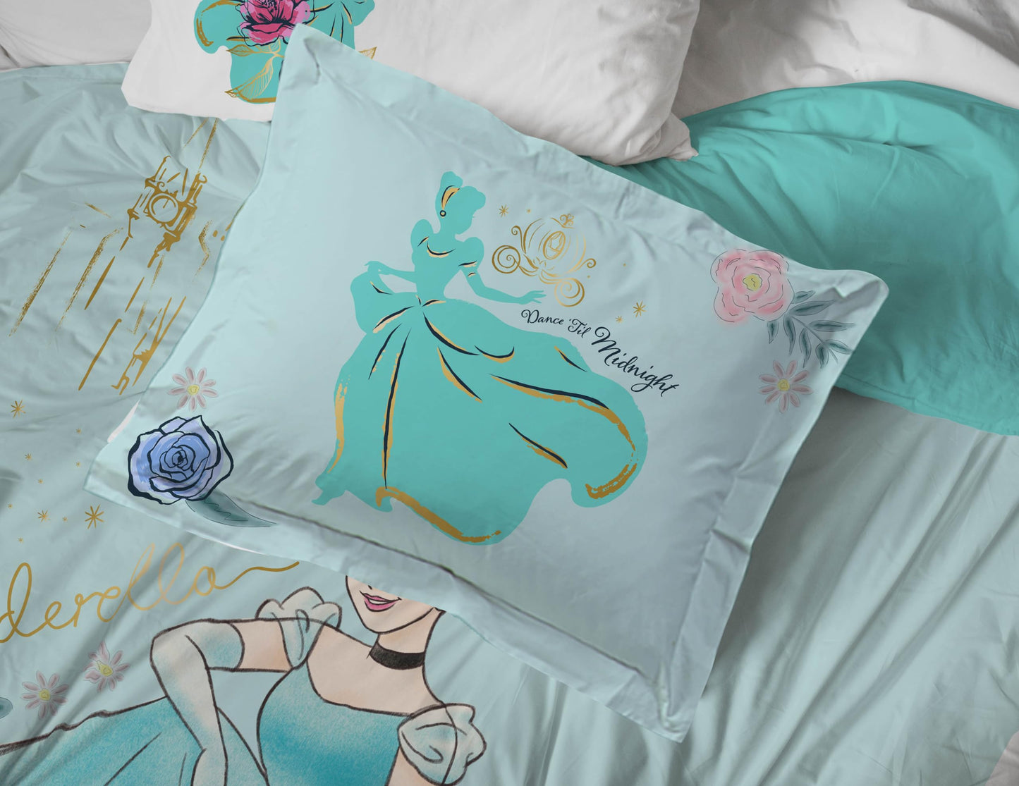Jay Franco Kids Comforter Set Includes Sheets and Pillow Covers - Soft and Cozy Bed Set for Stylish Room Decor, Official Licensed Bedding, Blue - Princess Cinderella, 7 Piece Full