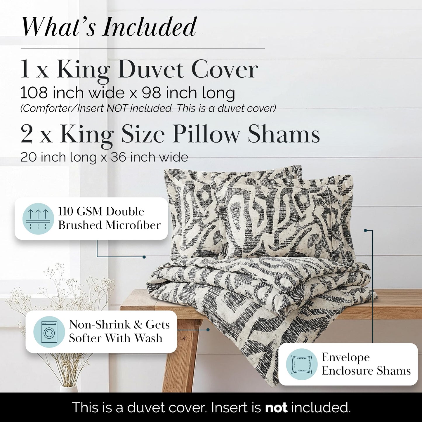 Southshore Fine Living, Inc. Oversized Cal King Duvet Cover Set - Grey California Duvet Cover with Zipper Closure - Pet Hair Resistant Bedding with 2 Pillow Shams, Machine Washable - Khari Slate