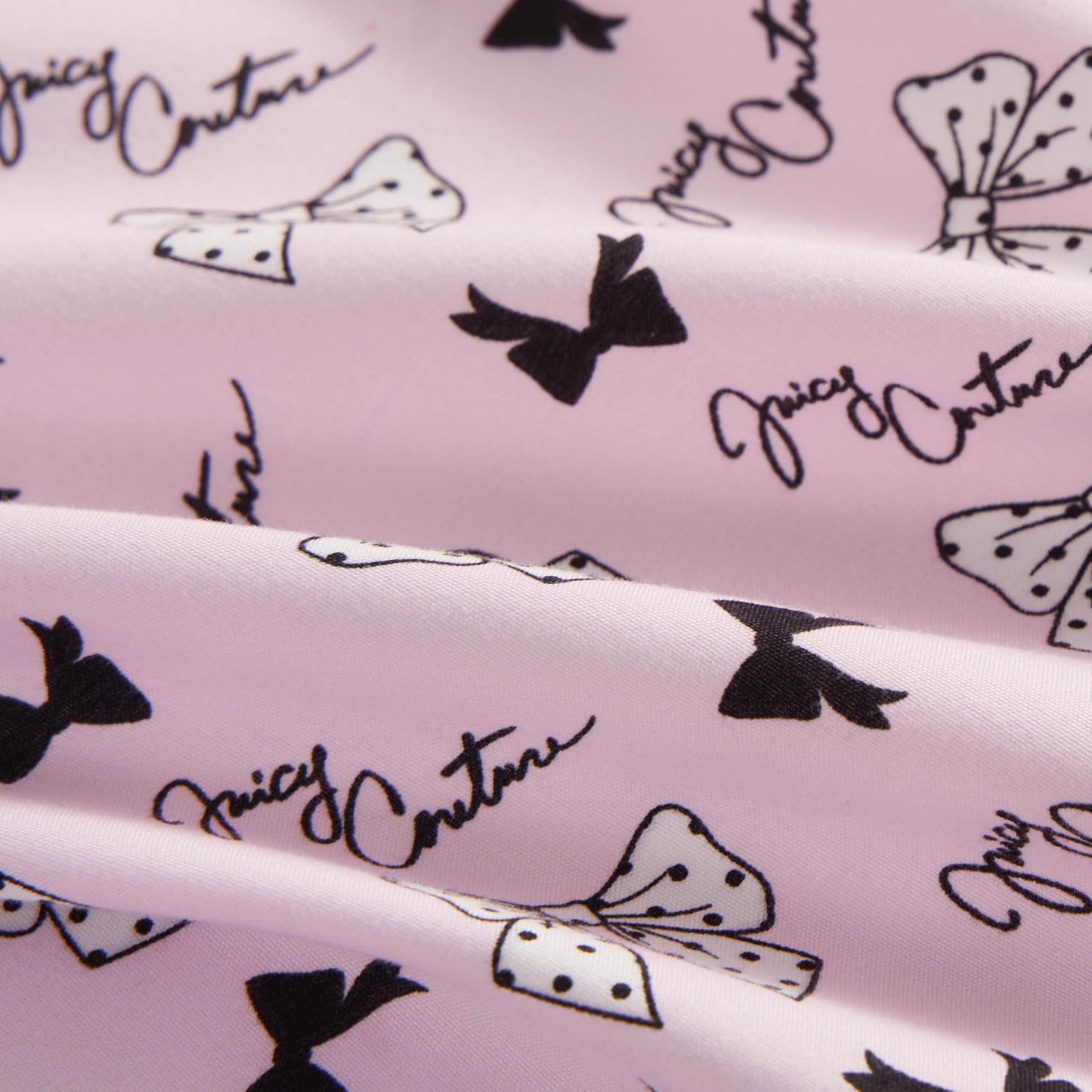 Juicy Couture Printed Microfiber 6-Piece King Sheet Set, Polka Dot Bow Toss Light Pink