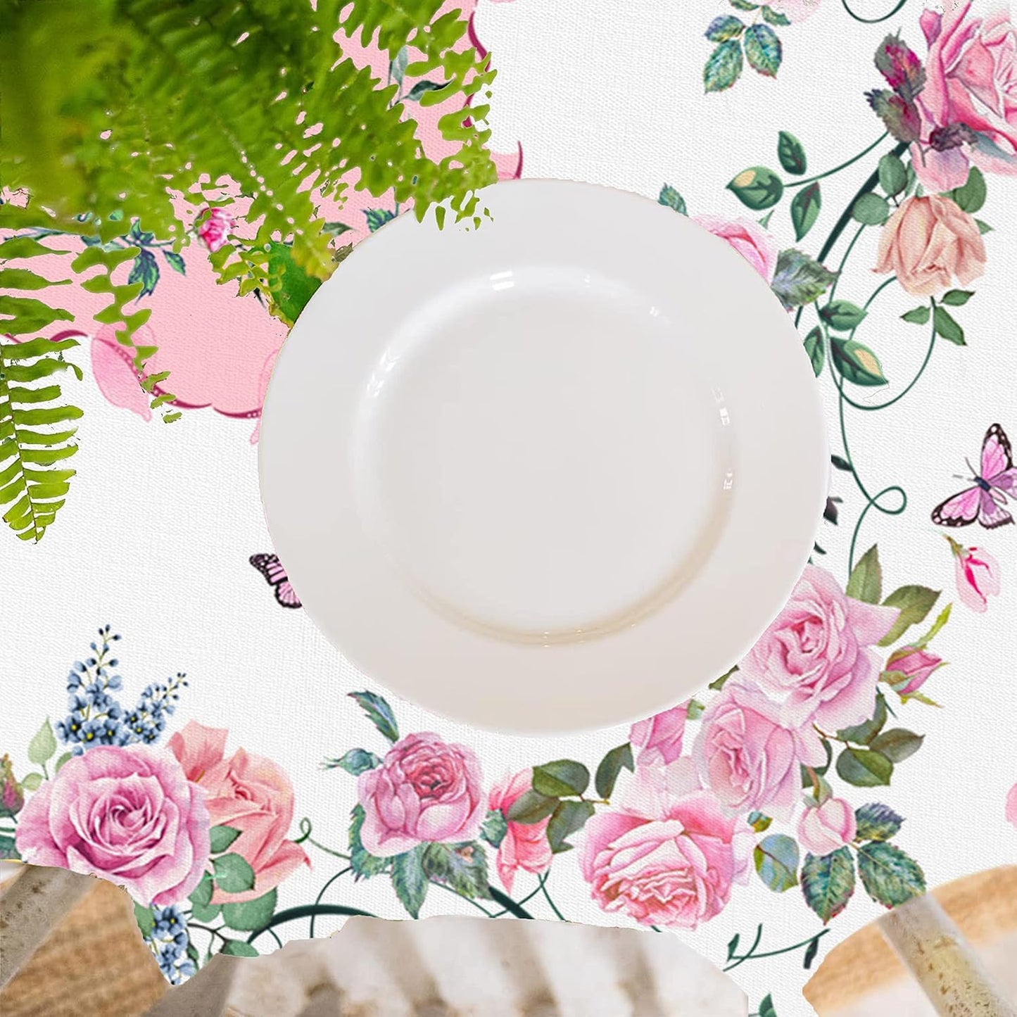 Yighty Pink Square Tablecloth 70x70 Inch, Rose Flower Printed Tablecloth, Spring Summer Waterproof Floral Tablecloth, Suitable for Indoor and Outdoor, Holiday Kitchen Restaurant and Party