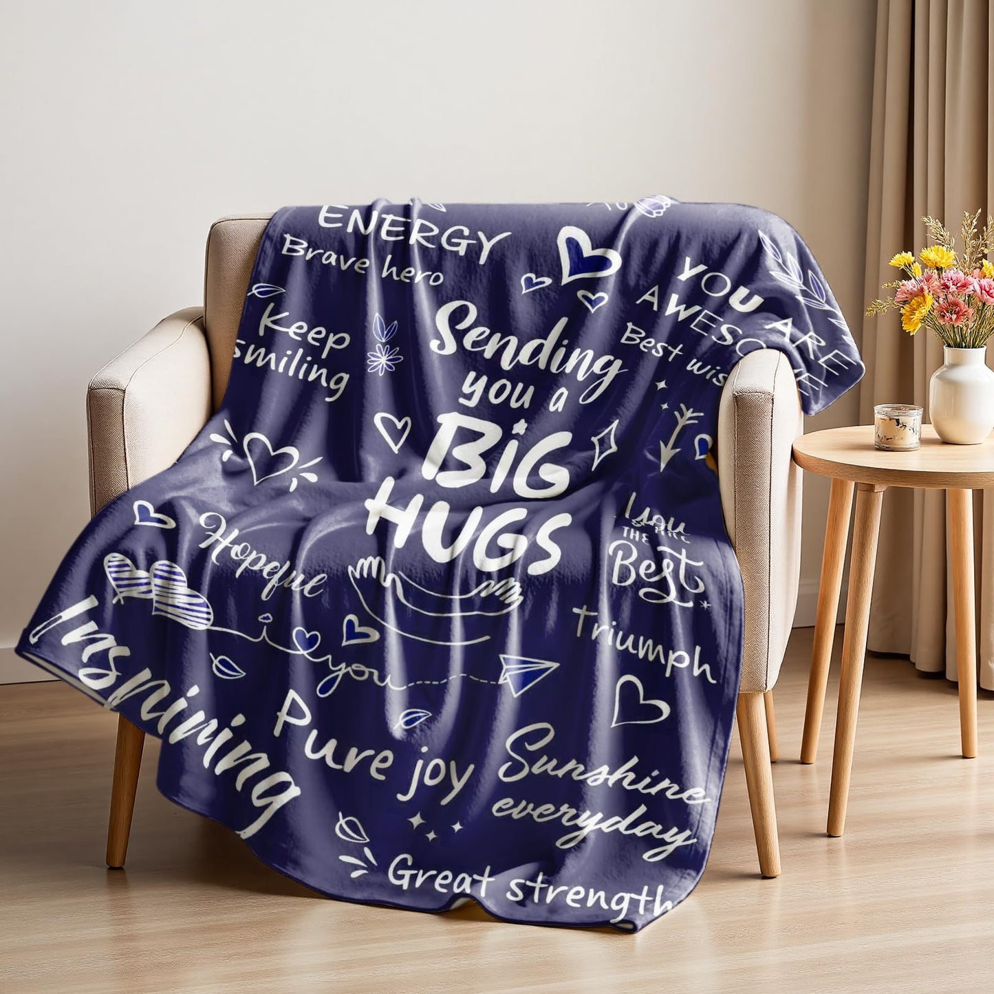 Wajade Get Well Gifts for Women Men After Surgery Hug Inspirational Blanket for Woman Thinking of You Gifts Healing Blanket Cancer Care Sympathy Gifts for Women Men Navy Blue 50"x60"