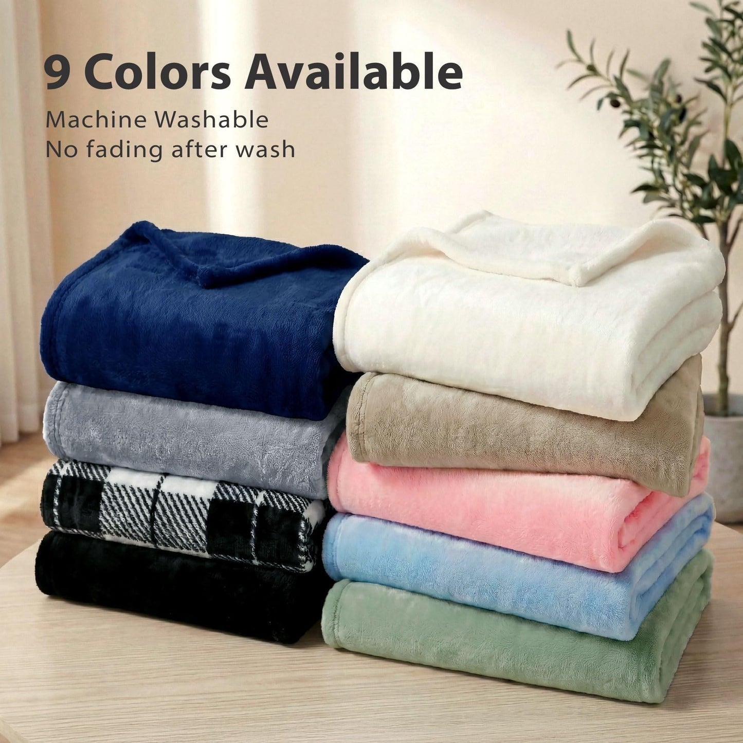 DEZ FURNISHINGS Velvet Plush Blanket, Super Soft, for Couch, Bed, All Season Use, Queen (90" x 90"), Tan