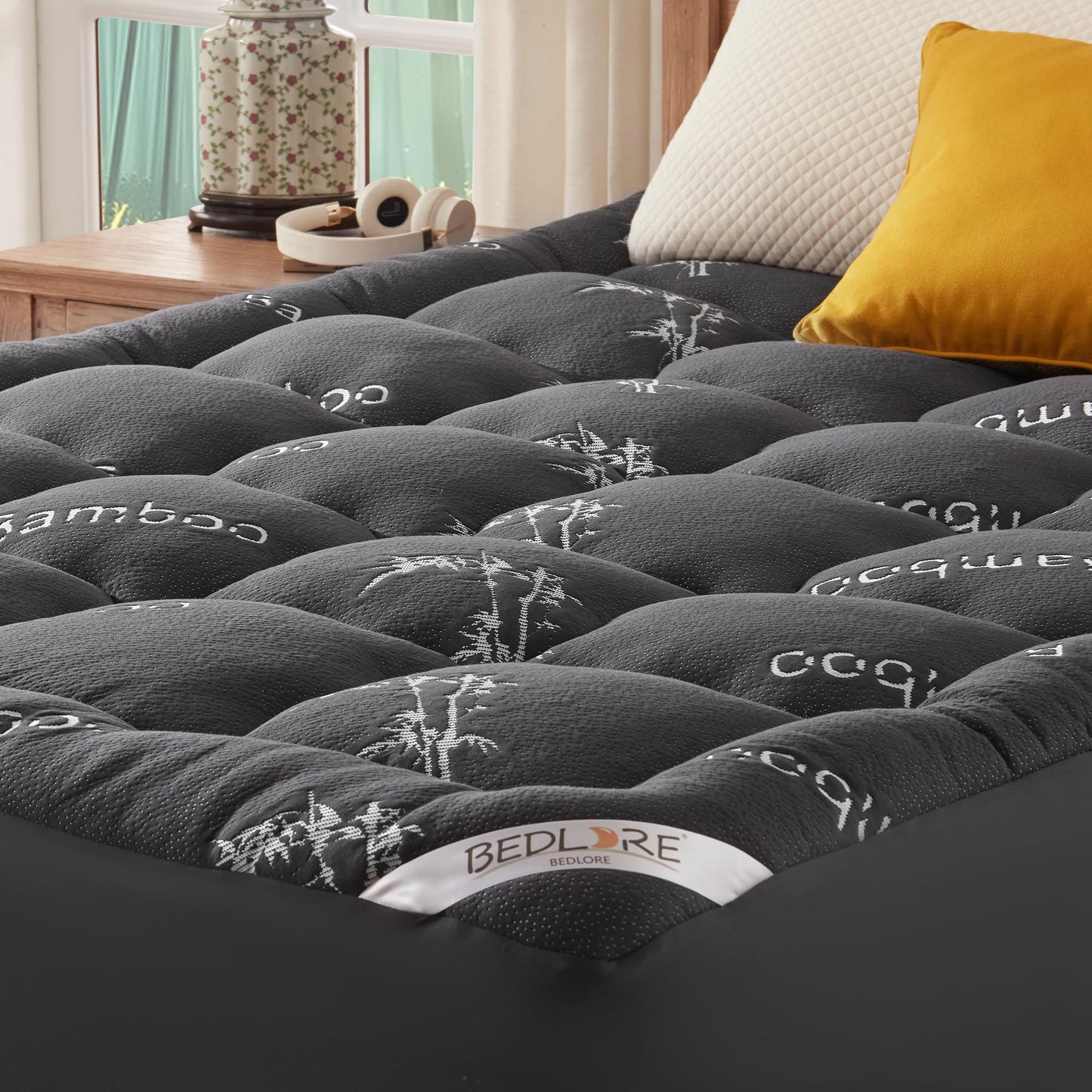 BEDLORE Twin Mattress Topper Viscose Derived from Bamboo, Thick Pillow Top Mattress Pad with Stretchable Pockets for 6"-15" Mattress, Soft Breathable Mattress Topper for Back Pain Relief(Dark Gray)
