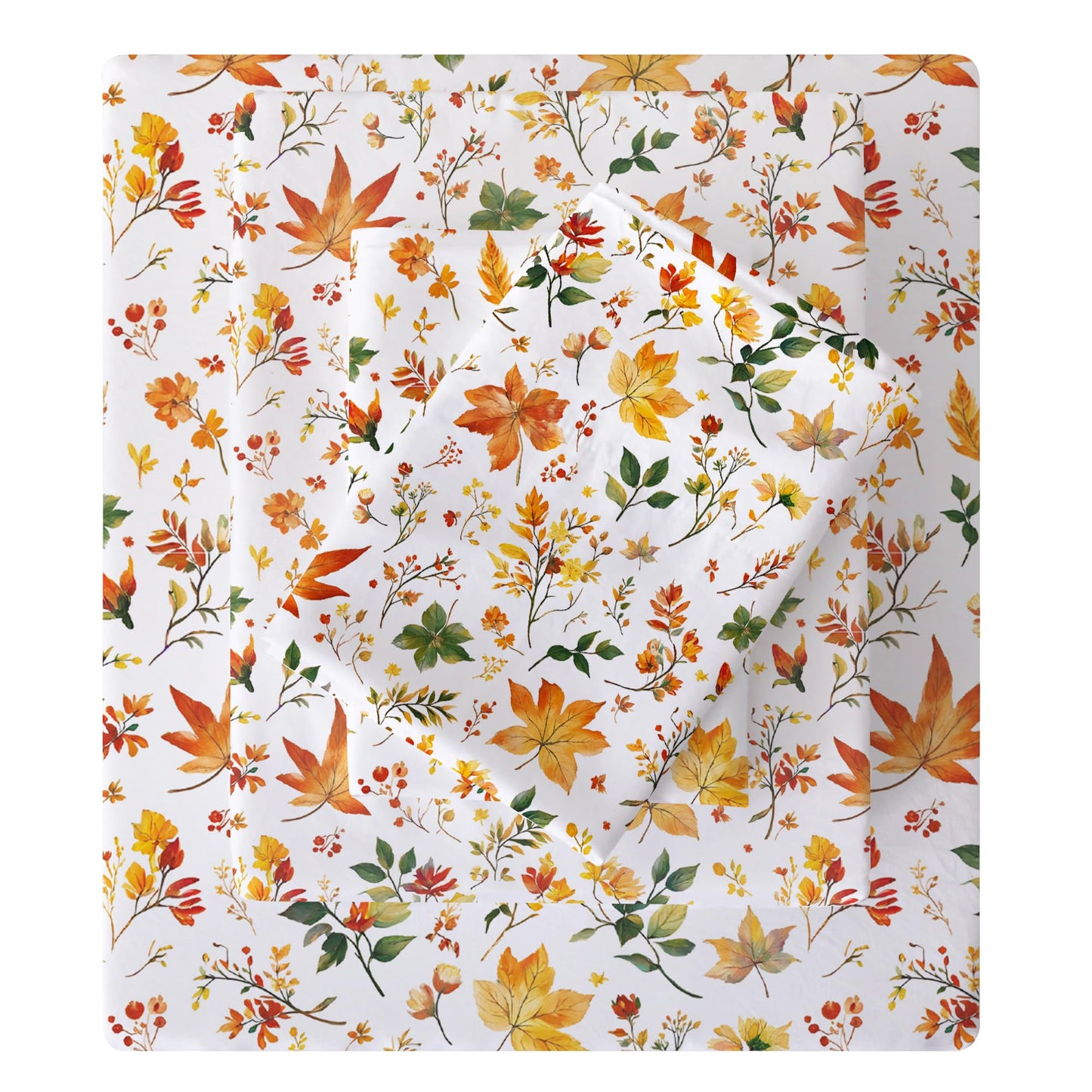 Viviland Floral Twin Sheet Set - 3 Piece Vintage Orange Maple Leaves Patterned Bed Sheets - Soft, Breathable Microfiber Sheets with Deep Pocket, Non-Slip Fitted Sheets & Pillowcases