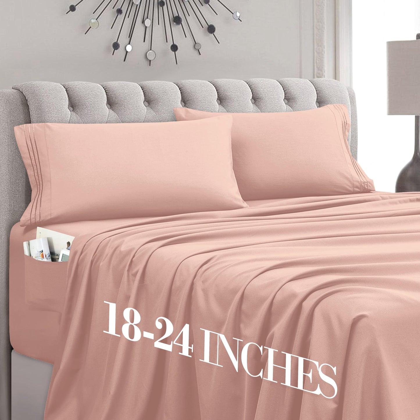Mocassi Full Size 4-Piece Bed Sheet Set - 1800 Premium Hotel Quality Microfiber 18-24 Inches Extra Deep Pocket Fitted Sheet- Luxury Soft, Breathable, Wrinkle, and Fade Resistant, Blush Pink