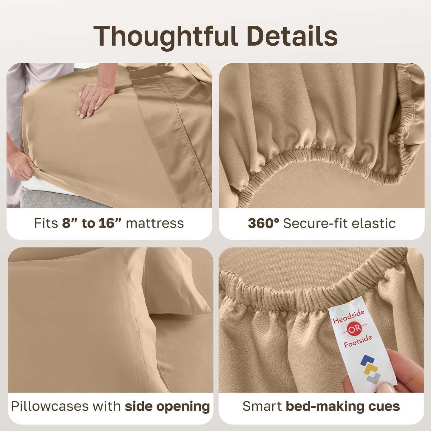 California Design Den 600 Thread Count Sheets Queen 100% Cotton Sateen, Soft, Deep Pocket Sheet, Bedding Sheets & Pillowcases (Golden Tan)