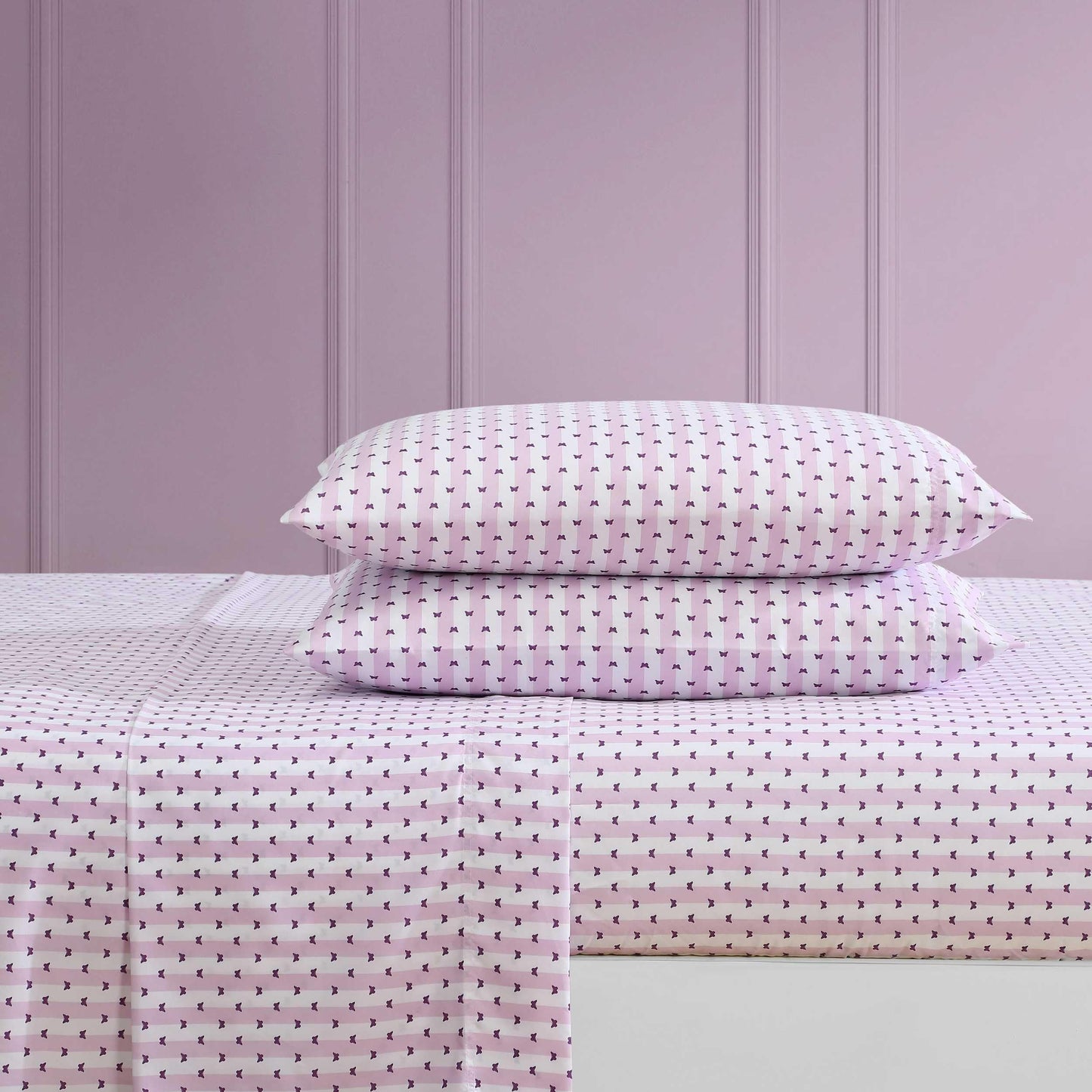 Betsey Johnson - Queen Bed Sheets, Soft & Lightweight Bedding, Fade & Wrinkle Resistant, Chic Room Essentials (Butterfly Stripe Purple, Queen)