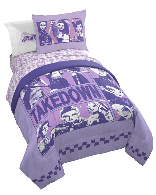 Jay Franco Kids Comforter Set Includes Sheets and Pillow Covers - Soft and Cozy Bed Set for Stylish Room Decor, Official Licensed Bedding, Purple - Kpop Demon Hunters, 5 Piece Twin