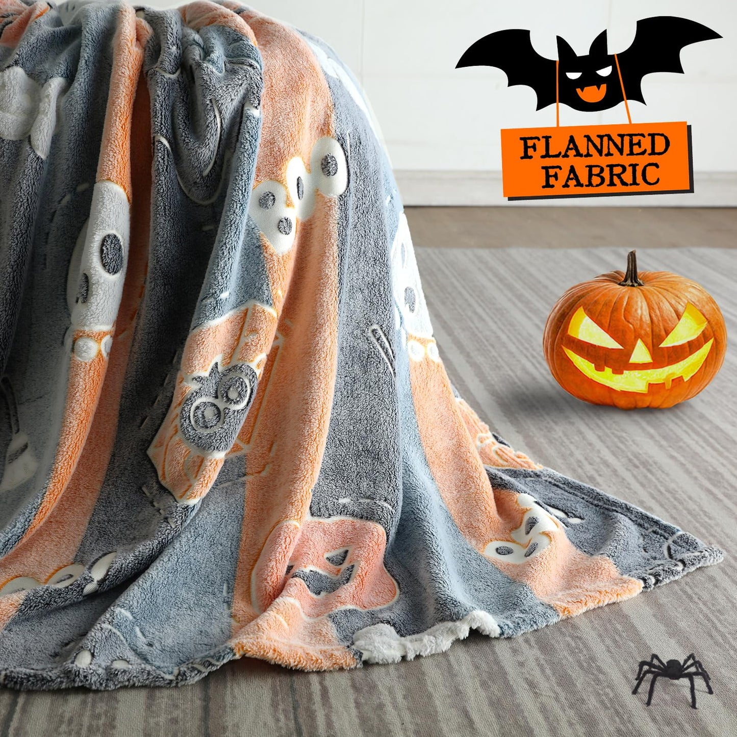 LIFEYJ Glow in The Dark Halloween Blanket Gifts for Girls Boys, Soft Pumpkin Blanket 3 4 5 6 7 8 9 10 Year Old Girl Gifts, Girls Toys Age 6-8, Girls Gifts for Birthday, 50"x60"