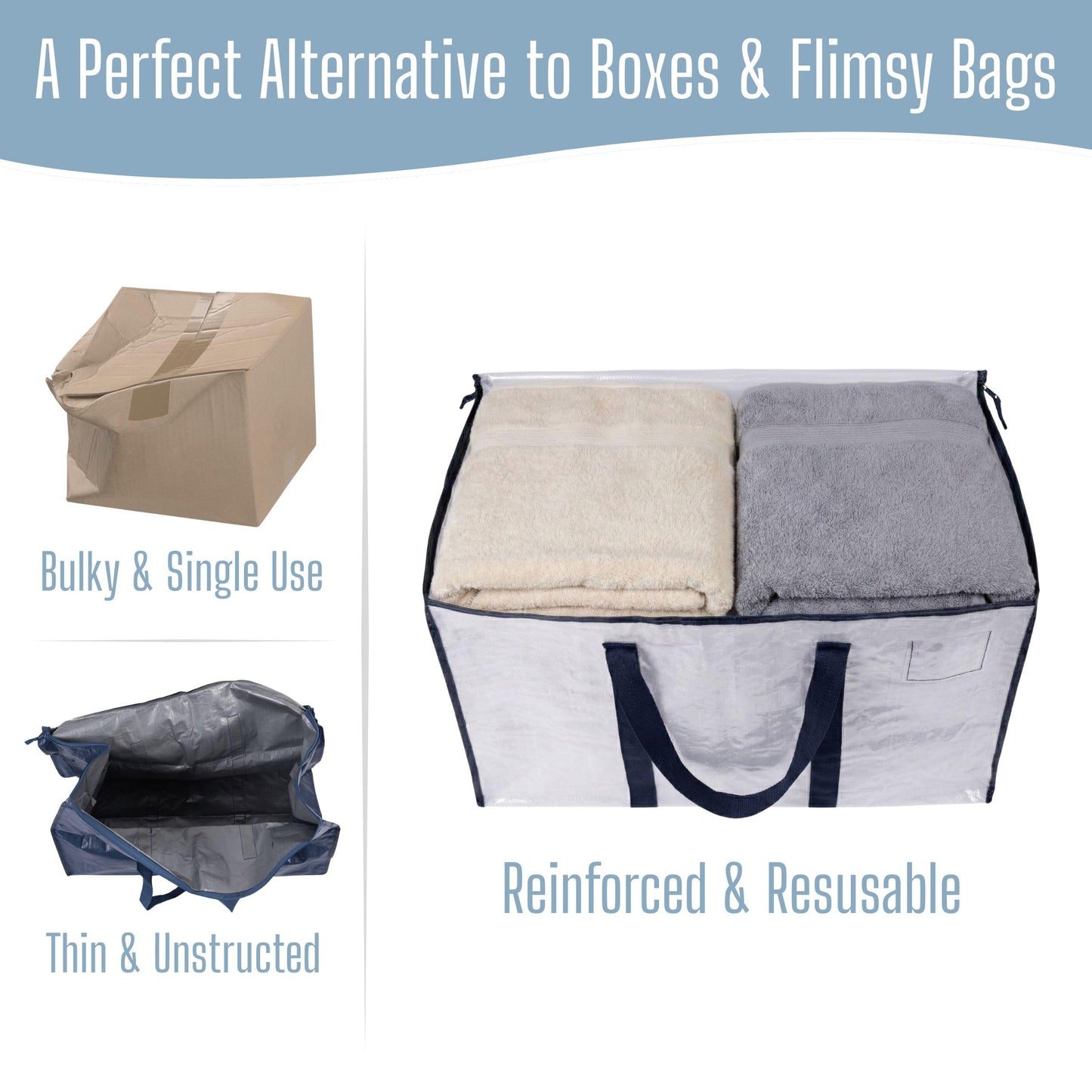 VENO 8 Pack Heavy Duty Moving Bags, Extra Large Storage Bags with Reinforced Handles & Strong Zippers, Foldable & Reusable Moving Box Alternative for Clothes & Dorm Storage