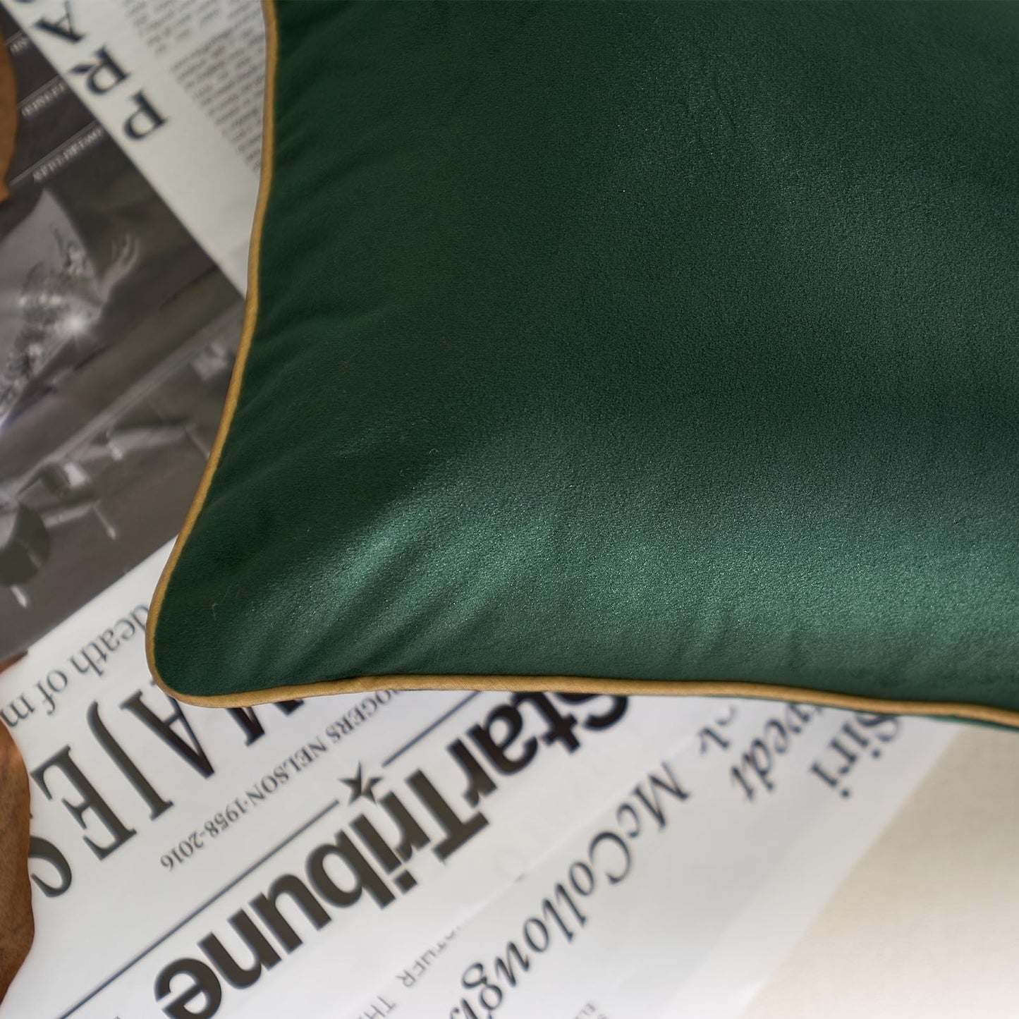 Aeckself Pack of 2 Green Velvet Pillow Covers 24 x 24 Inch, Large Modern Luxury Decorative Pillowcase with Gold Trim Edge, Comfortable Soft Solid Cushion Case for Couch Bedroom Living Room