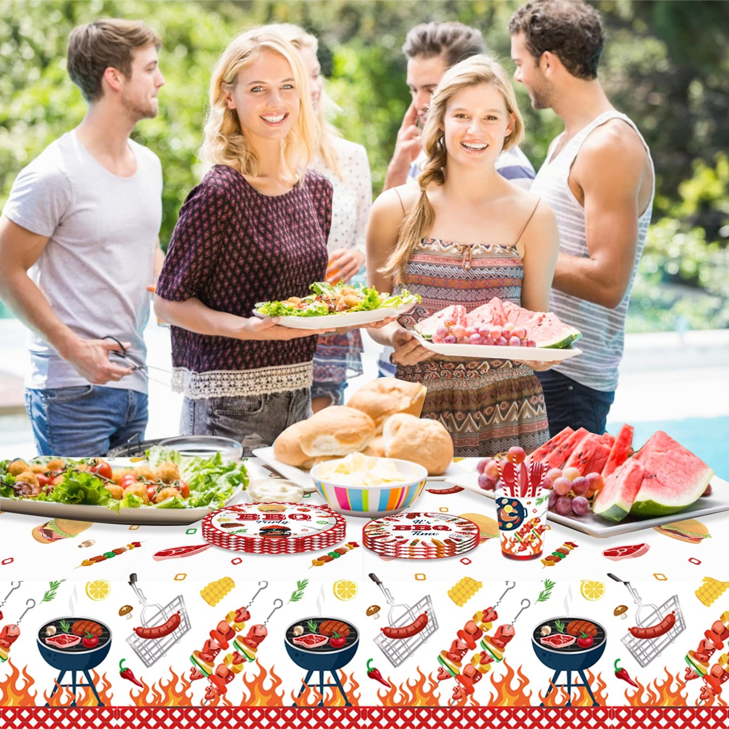 CC HOME 1 Pieces BBQ Party Plastic Tablecloth 54 x 87 Inch Long Table Cover, Hamburger BarbecueTeppanyaki Wedding Baby Shower Party Holiday Dinner Picnic or Tablecloth for Kitchen Event Use