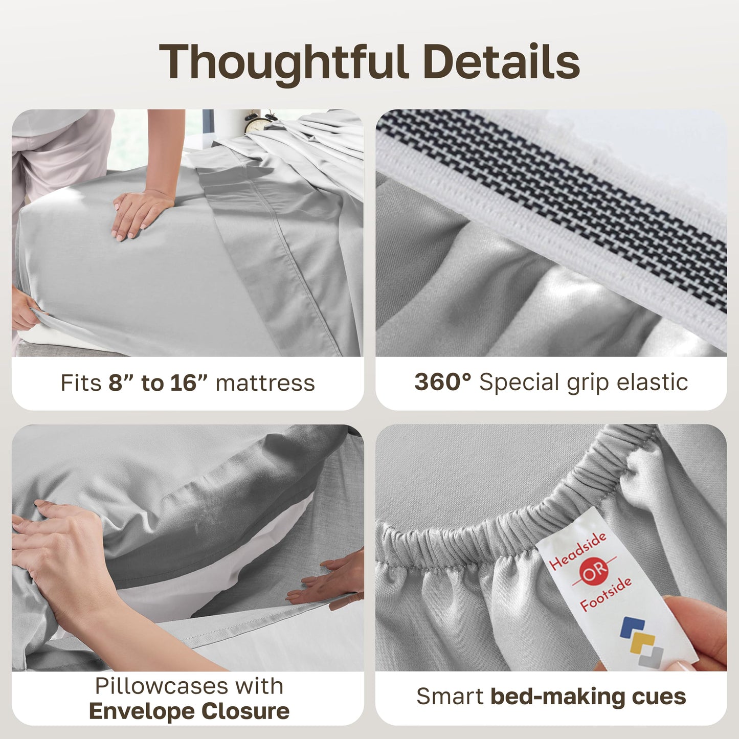 California Design Den 100% Egyptian Cotton Sheets Queen Size Set - Certified Authentic Luxury Queen Sheet Set, Soft Sateen, Breathable Bedding for Hot Sleepers - Light Grey