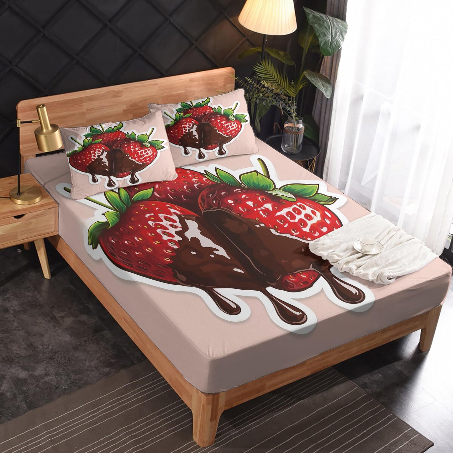 Rejkxyw King Size Sheets Set Cartoon Strawberry - Fruit Bed Sheets - Strawberries Sheet Set - 12 Inch Deep Pocket - Ultra Soft Winkle Free Microfiber Bedding Sheets & Pillowcases 4 Piece