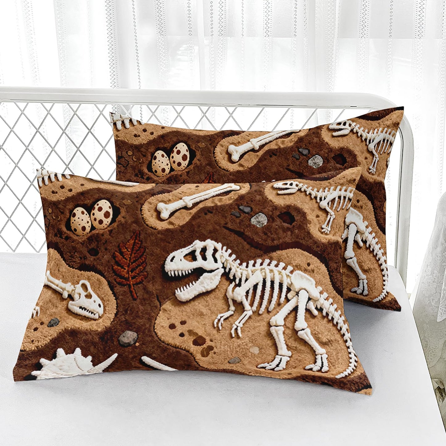 AILONEN Dinosaur Skeleton Print Twin XL Fitted Sheet Set for Kids - Boys Microfiber Sheets Set with Fossil and Bone Design for Dinosaur Lovers,2 Pillowcases