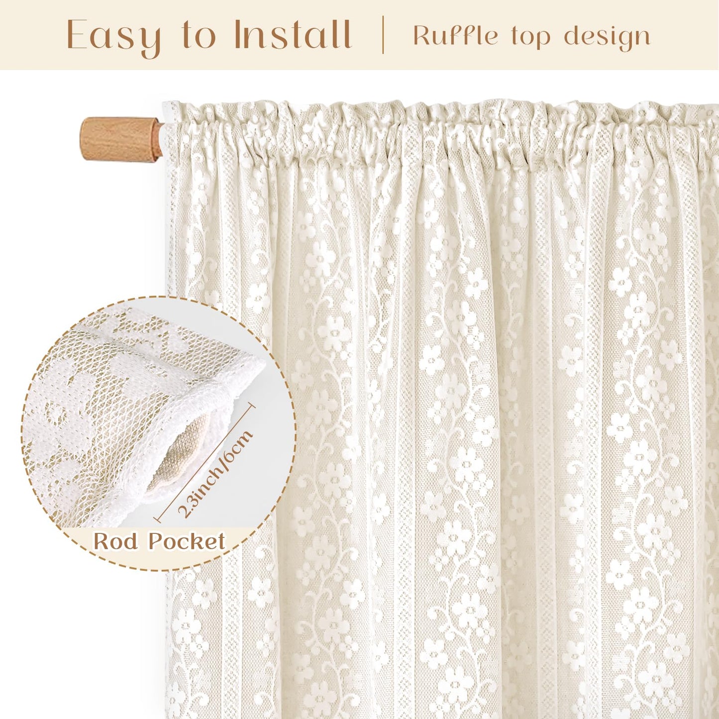 ASPMIZ Linen Kitchen Curtains 36 Inch Length, Double Layered Window Curtain 2 Panel Sets Rod Pocket Short Curtains for Kitchen, Farmhouse Window Treatment Tiers for Bathroom, Cafe, Beige