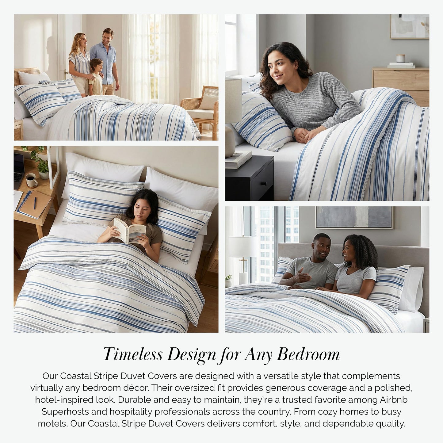 Southshore Fine Living, Inc. Oversized King Coastal Duvet Cover Set, Blue and White California King Duvet Cover, Reversible Bedding Set for Beach Theme Rooms, 2 Pillow Shams - Coastal Stripe Blue