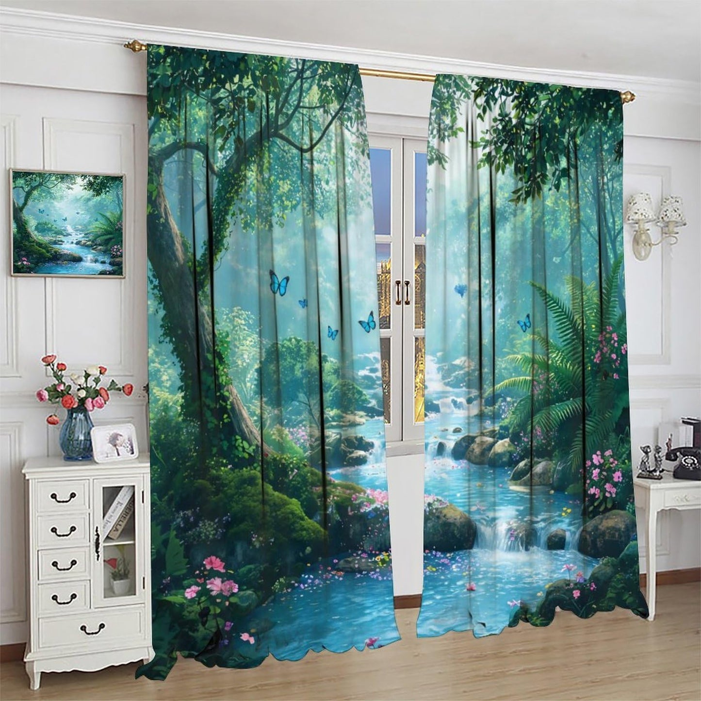 UFUH Nature Forest Curtains,Green Spring Scenery Landscape Blackout Window Treatments for Bedroom Living Room,2 Panels Set Total Size 42 x 45 Inch
