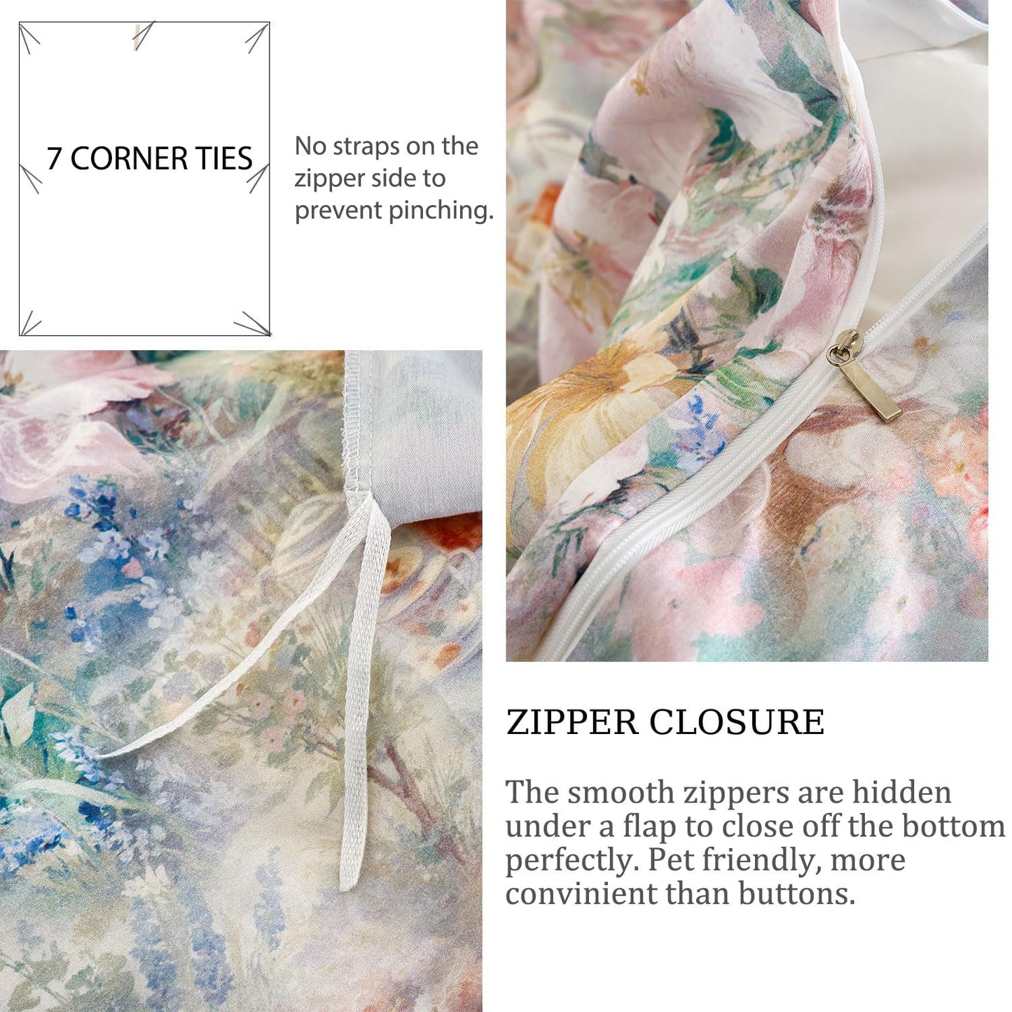Zusbest Floral Duvet Cover King 100% Cotton, Double Brushed for Extra Soft, Luxury Pink Rose French Country Bedding Shabby-Chic Lily Comforter Cover with Zipper, Soft Breathable, 3Pc-Not Comforter