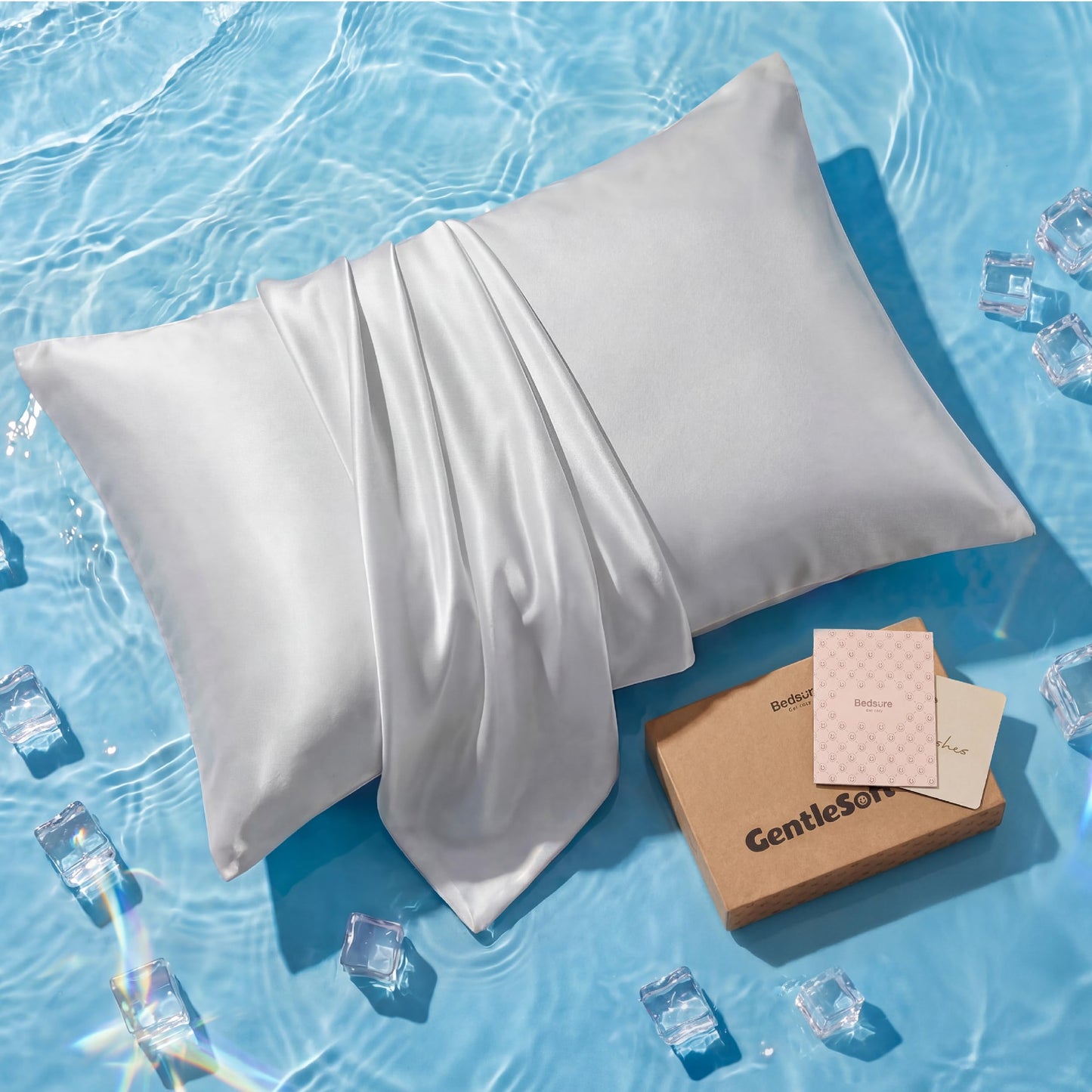 Bedsure Cooling Pillowcase for Hot Sleepers, Silk Like Pillow Case Queen Size Set of 2, Reduce Wrinkles & Frizz-Free Hair, Infused with HA & Ceramides for Skin, Hidden Zipper, Queen, Grey