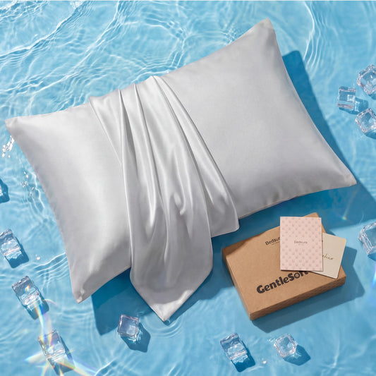 Bedsure Cooling Pillowcase for Hot Sleepers, Silk Like Pillow Case Queen Size Set of 2, Reduce Wrinkles & Frizz-Free Hair, Infused with HA & Ceramides for Skin, Hidden Zipper, Queen, Grey