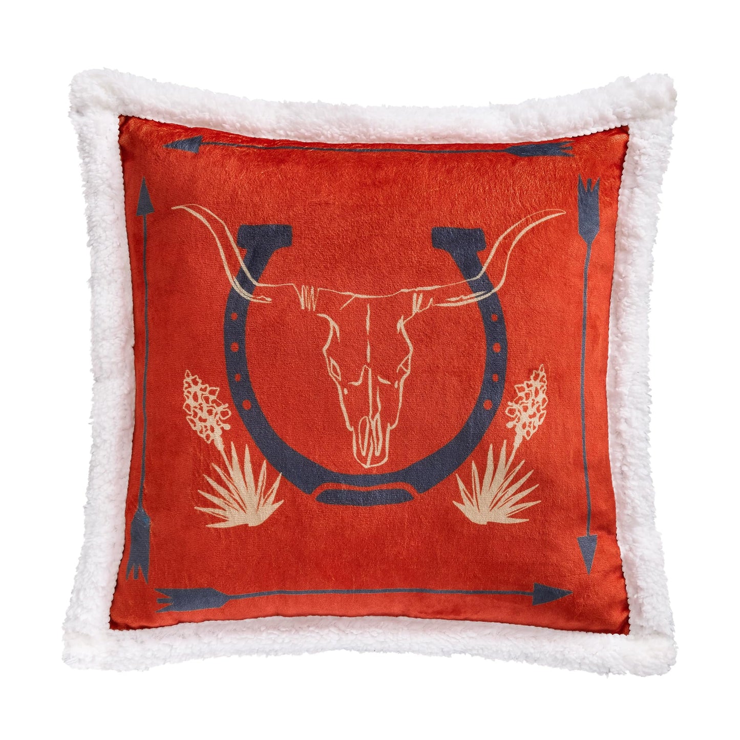 Indigo Hill by HiEnd Accents Marfa 3 Piece Sherpa Western Throw Blanket Set, Cowboy Longhorn Scull Print, Western Blanket with Horseshoe Print Western Pillows, Southwest Style, 1 Throw and 2 Pillows