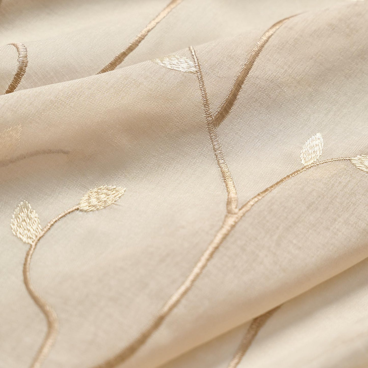 jinchan Sheer Curtains for Bedroom 96 Inch Length Leaf Embroidered Semi Sheers for Living Room Botanical Embroidery Voile Transparent Grommet Window Treatments 2 Panels