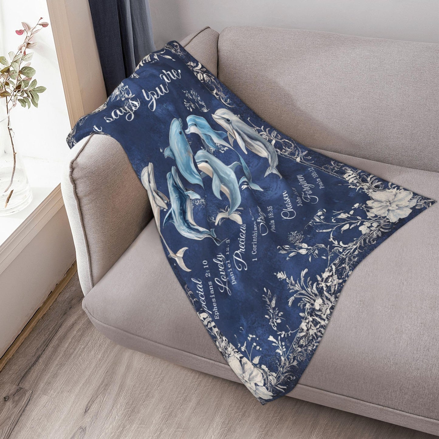 Dolphin Throw Blanket God Says You are Soft Warm Cozy Christian Scripture Dolphins Blankets Religious Bible Verse Fuzzy Plush Fleece Dolphin Blanket Nautical Ocean Gifts for Home Decor 40''X50''
