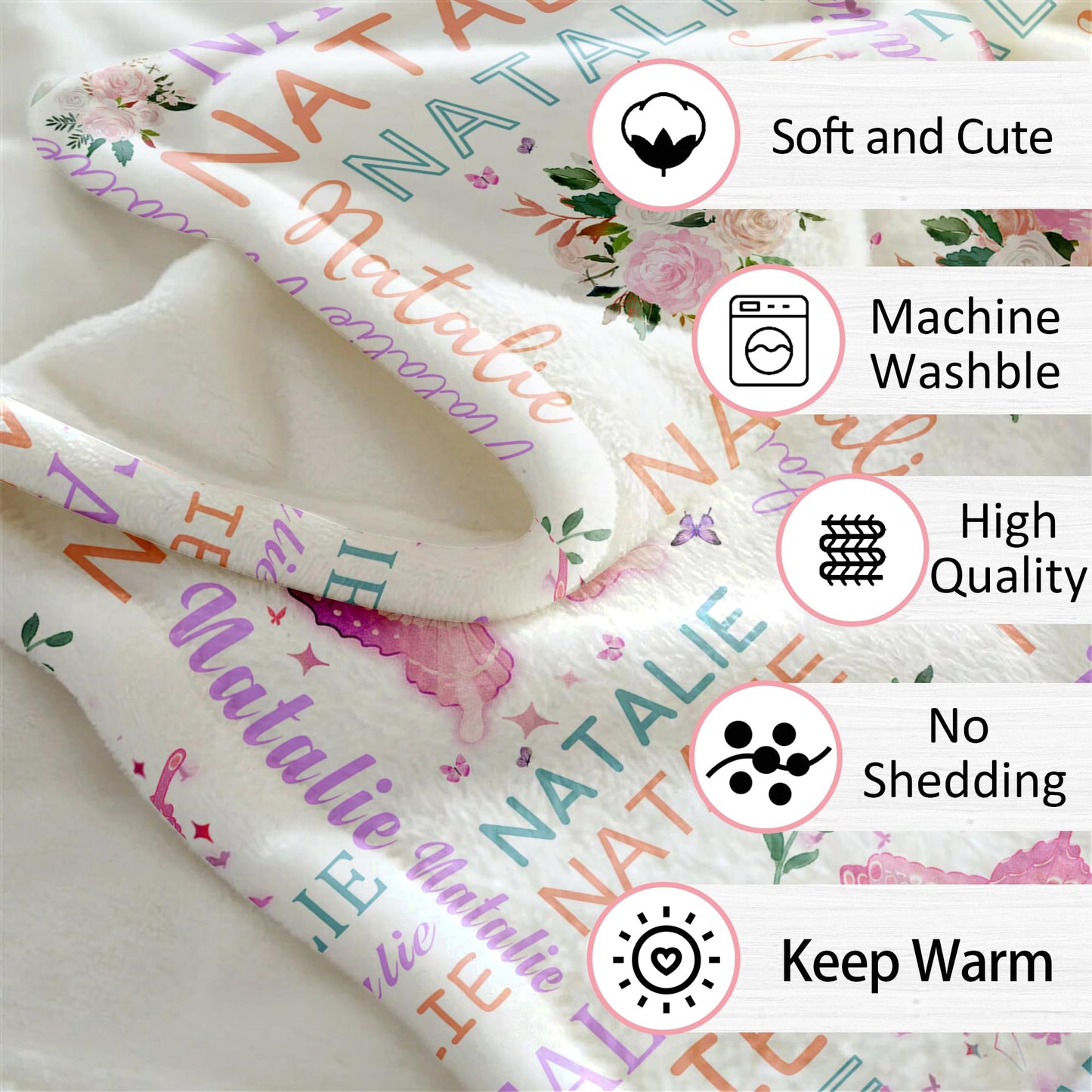 Bohva Personalized Baby Blankets for Girls, Custom Baby Blanket with Name, Cozy Newborn Blanket, Personalized Kids Name Blankets for Babies Shower Christmas Birthday Gifts