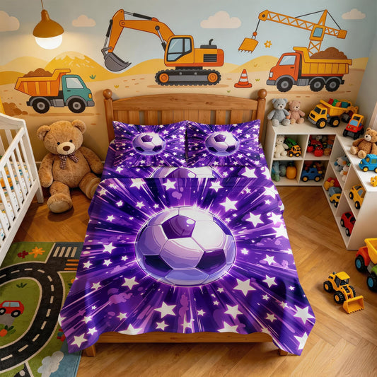 Soccer Ball Sheet Set, 4 Pcs Queen Size Boys Stars Bed Sheets, Purple